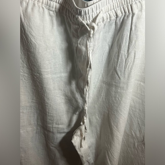 DKNY linen wide leg capri pants off white side pockets drawstring - Picture 7 of 8